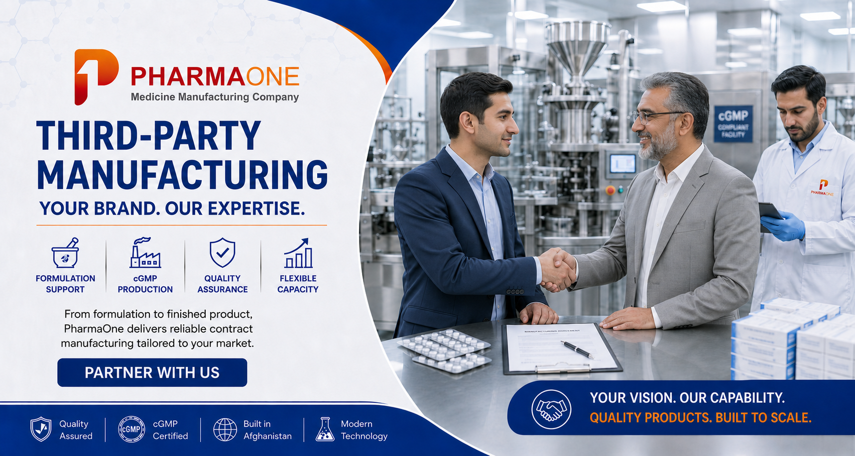 Pharma One partner pharmaceutical manufacturing facility